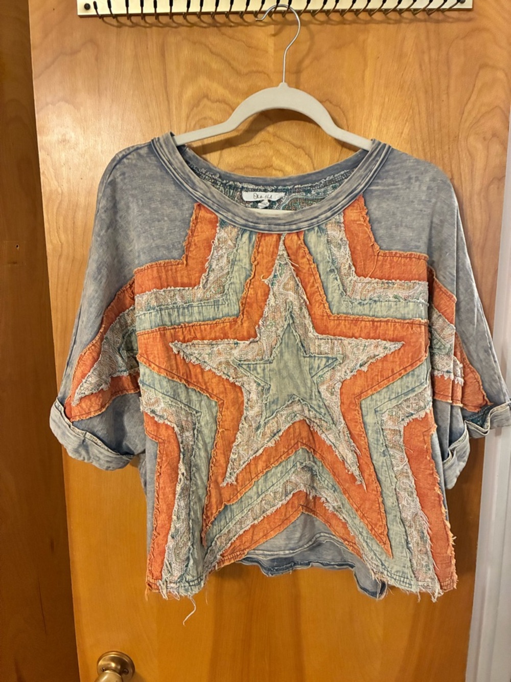 Oli & Hali Washed Blue Tee with Orange Tie-Dye Panels